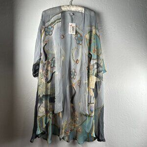YGA Kimono Cardigan Crane Gray Waterfall Open Front 3/4 Sleeve Boho New $155